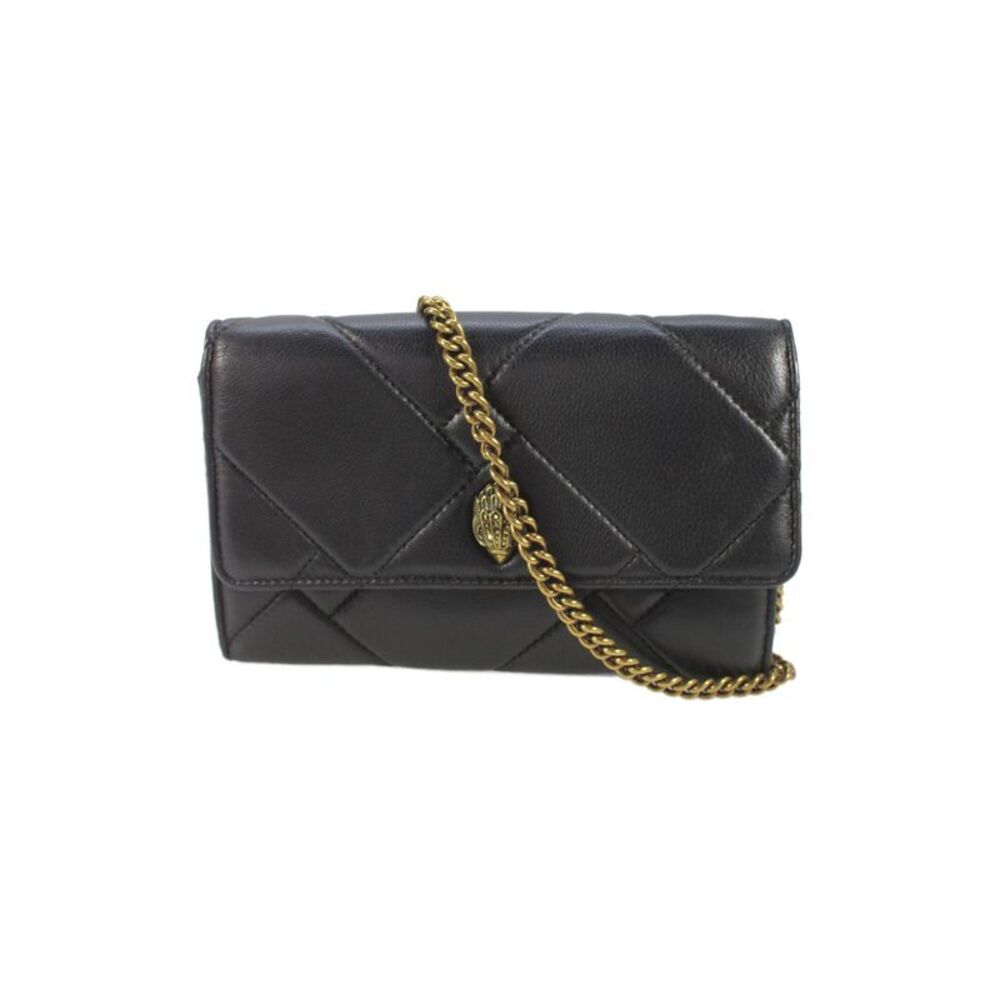 Kurt Geiger London Womens Leather Quilted Chain Clutch Handbag Black Gold